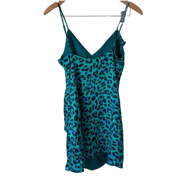 New LPA Revolve Green Leopard Print Mini Dress Women's Size XS Satin Ruffle - Picture 5 of 11